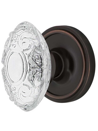 Classic Rosette Door Set with Victorian Crystal-Glass Knobs - 2 3/4 in Timeless Bronze.